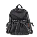 Sac à dos en denim lavé pour femme, cartable quotidien décontracté avec joli cordon nœud. - Noir