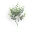 Detail view of artificial eucalyptus bouquet with frosted green leaves for home decor. - Small Double Green With Pink