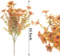 Artificial orange eucalyptus flower bouquet showing 15 inch height measurement and detail - Autumn Brown