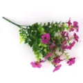 Detailed view of an artificial purple violet and eucalyptus bundle with seven branches - Lilac