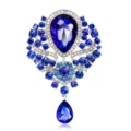 Elegant vintage blue crystal waterdrop brooch pin with silver rhinestone accents. - Silver-Lake Blue Zircon