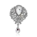 Vintage silver crystal rhinestone brooch with pear-shaped dangling pendant - White K Silver