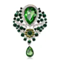 Elegant vintage silver-plated brooch with vibrant emerald green teardrop crystals - Silver Green
