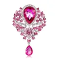Elegant vintage silver-toned brooch with pink teardrop crystals and sparkling rhinestones - Silver Rose Red