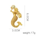 Broche sirène élégante avec perle et strass, détails de taille 6,0 cm par 3,0 cm - Style Perle Or (SMT1005006743202607)
