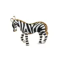 Detailed view of hand-painted enamel zebra brooch with gold-toned metal accents - Zebra Style