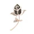 Detailed view of an elegant rose brooch with smoky gray crystal and rhinestones - Grey Black