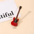 Creative red electric guitar enamel pin badge for clothing and backpack accessories - Red