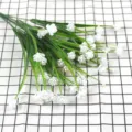 Artificial 7-fork spring grass with small white peony flowers on a checkered background - White