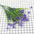Decorative artificial 7-fork spring grass with small purple peony flowers and green leaves - Purple
