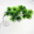 Detailed view of artificial green pine branch in a glass vase for home decoration - 大松针 / Green