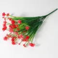 Red and white 7-fork small peony artificial flower bunch with green stems - Red