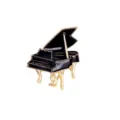 Detailed close-up of an elegant black enamel and gold grand piano musical instrument brooch - Black