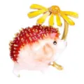 Adorable colorful enamel hedgehog brooch with yellow daisy flower umbrella design - Yellow Flower