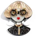 Broche de acrílico para chica de moda con estampado de leopardo y detalles de corazón - Pelo Rubio Gafas Redondas (E7-6-9587)