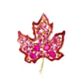 Elegante broche de hoja de arce dorado con cristales rosas y detalles de esmalte rojo. - Rojo