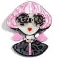 Broche acrílico de niña con pelo rosa y gafas con estampado de leopardo elegante - Pelo Rosa Gafas Redondas Leopardo (C9-3-8623)