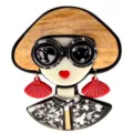 Broche de chica moderna en acrílico con corte bob y gafas de sol grandes accesorio - Pelo Beige Gafas Corazón Negro (A9-4-5756)