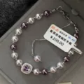 Elegant pearl bracelet with white and purple beads and a square purple zircon pendant. - Purple Square Zirconia Style (R1510) / Purple