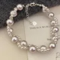 Elegant pink pearl bracelet with S925 silver heart charm for women's wrist jewelry - Manta Cat Claw Style (R5512) / Pink