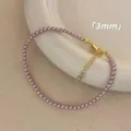 Elegant French style 3mm mauve pink pearl bracelet with a golden extension chain - Bracelet / 3mm / Purple