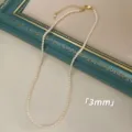Minimalist necklace with 3mm small white pearls and gold finish adjustable clasp - Necklace / 3mm / White