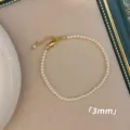 French style minimalist 3mm pearl bracelet with adjustable gold-toned clasp for women - Bracelet / 3mm / White