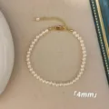 Elegant French style 4mm pearl bracelet with gold adjustable lobster clasp for women - Bracelet / 4mm / White