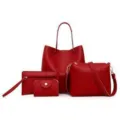 Modieuze rode 4-delige handtassenset inclusief tote, crossbody, clutch en portemonnee. - Handtassen Collectie / Bordeauxrood