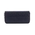 Elegant long clutch wallet featuring a sophisticated dark blue crocodile skin texture - Mid-Length / Black
