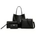 4-delige zwarte dameshandtassenset inclusief tote en crossbodytas - Handtassen Collectie / Zwart