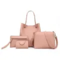 Elegantes 4-teiliges minimalistisches Damen-Handtaschen-Set aus staubrosa Kunstleder - 4-teiliges Set / Rosa