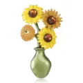 Detailed view of elegant vintage sunflower brooch pin with enamel green vase design - Four Sunflowers Style