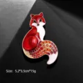Spilla a volpe vintage in smalto rosso con strass scintillanti e finitura oro. - Rosso