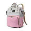 Stylish large capacity pink and grey striped diaper bag backpack with gold zippers - 32-inch / Pink