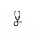 Detailed macro view of a creative black and silver stethoscope enamel pin for doctors - Silver