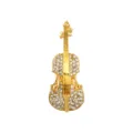 Detailed macro view of an elegant gold violin brooch with sparkling rhinestone inlay. - 18K Gold White Rhinestone