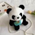 Zaino in peluche a forma di panda con pettorina 'China' e catena di perle elegante - Stile Perla