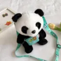 Adorabile zaino di peluche a forma di panda bianco e nero con tracolla turchese - Stile Nastro