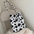 Elegante borsa tote in tela con motivo mucca bianco e nero per donne e ragazze - Senza Ciondolo / Stampa mucca