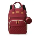 Burgundy quilted diaper bag made of Oxford fabric with matching mini round pouch - Red