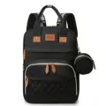 Black Oxford multi-functional diaper backpack with quilted detail and hanging pouch - Black