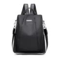 Black anti-theft backpack for women, stylish nylon fabric travel school bag daily use. - Black