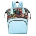Multifunktionaler Windelrucksack mit modernem Blumendruck für Reisen in Hellblau - Dunkelblau