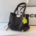 Minimalist large capacity canvas shoulder bag casual daily commuting tote bag for women students - Black