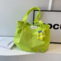 Neon Green Tote Bag Casual Canvas Shoulder Bag with Cute Flower Pendant for Daily Student Use - Green