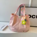 Bolso tote de lona rosa de gran capacidad, bolso de hombro para estudiantes de estilo japonés. - Rosa