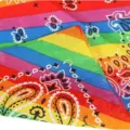 Vue détaillée de bandana cachemire arc-en-ciel coloré, gros plan sur tissu à motifs rayés. - 54*54 / Rayures Multicolores
