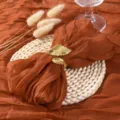 Boho gekreukte servet gaas huwelijk feest tafeldecoratie gouden blad servettenring - 44x44cm / Roest