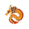 Detailed view of the vibrant orange enamel scales on the Chinese dragon brooch - Orange Red